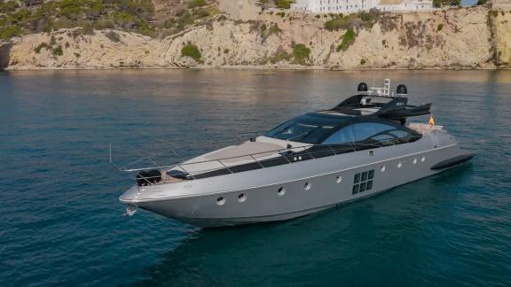 The Jungle motor yacht is anchored off Ibiza and is ideal for luxury yacht charter and private cruises.