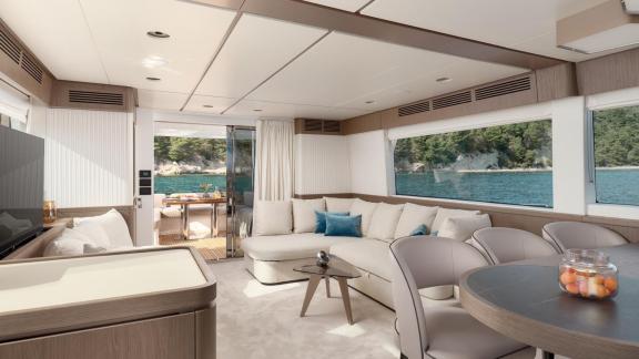 Saloon of the Azimut Magellano 66 Ava 2 motor yacht off Split, Croatia, enhancing private yacht charter experiences.