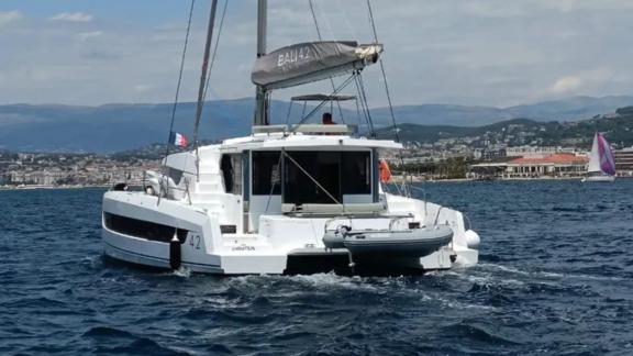 The Bali 4.2 model Christeol catamaran nears the coast of Cannes in style.
