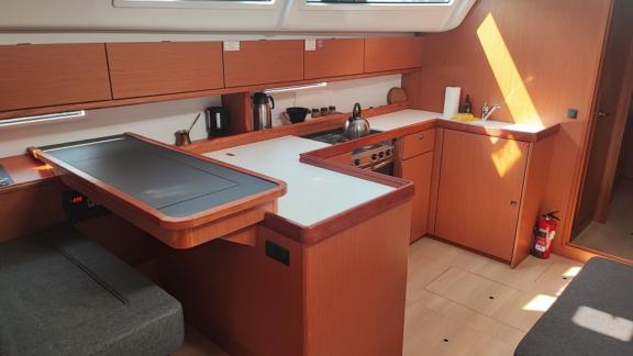 The kitchen area of the Seawalker yacht offers everything needed for meal preparation.