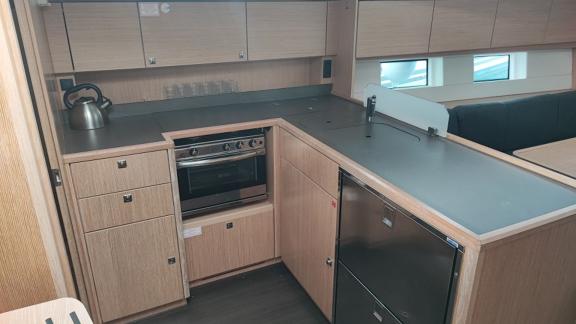 Modern and functional kitchen on the sailing yacht Blue Monkey.