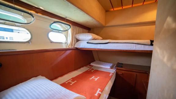 Cozy bunk bed cabin on the Hurrem motor yacht.