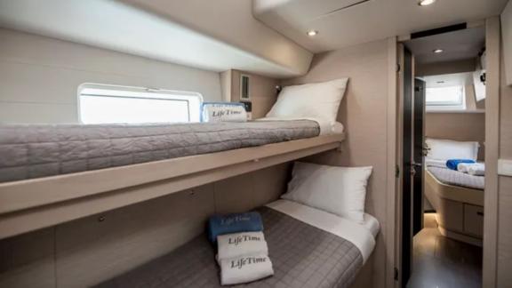 The bunk bed cabin on the Life Time yacht offers accommodation for two.