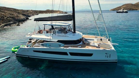 7th Heaven catamaran anchored in Athens