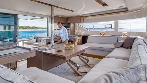 Spacious and luxurious saloon of the catamaran Alchera