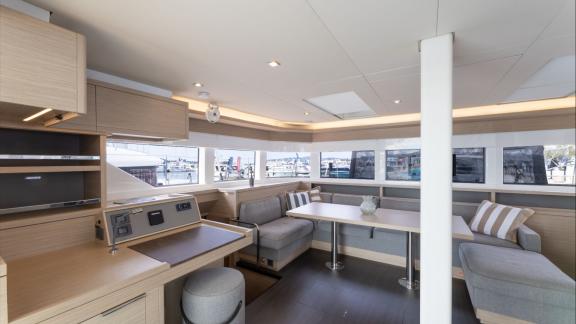 The Lagoon 55 model Artisan catamaran offers bright, spacious interiors surrounded by panoramic windows.