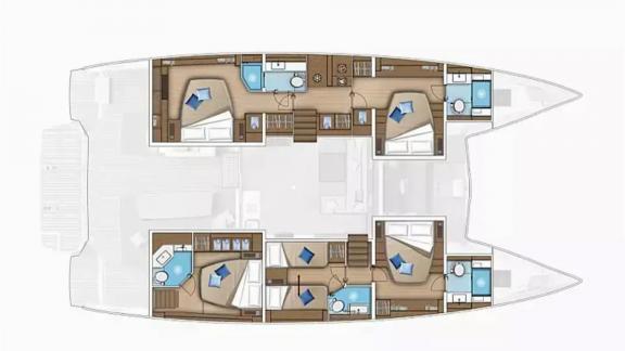The layout of Dream catamaran features four spacious cabins with en-suite bathrooms for maximum comfort.