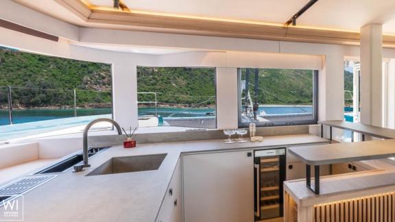 Lagoon Eighty2 Imladris features a panoramic-view kitchen perfect for gourmet sea moments.