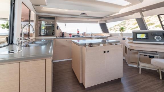 Fully equipped kitchen on the catamaran Pi 2 in Athens, perfect for preparing gourmet meals.