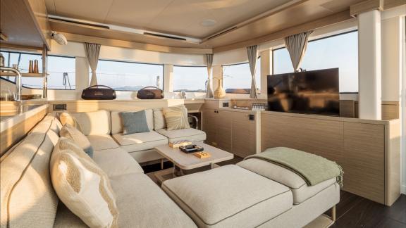 Among catamaran rental options Princess Karla is anchored in calm sea at evening offering a peaceful and relaxing atmosp