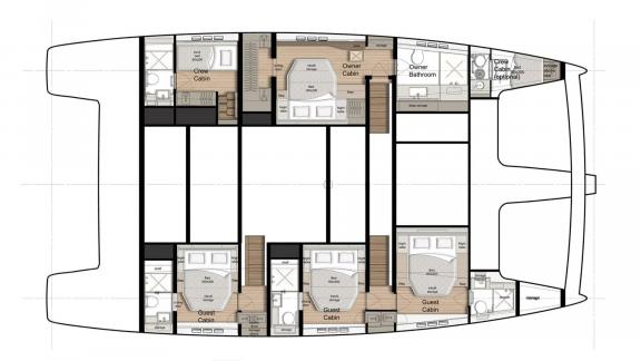 Sunreef 60 Sinata offers a functional layout with separate guest and crew accommodations.
