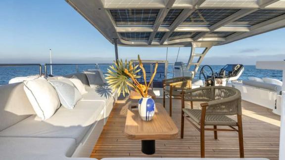 The catamaran Spice of Life offers a stylish flybridge with views near Athens.
