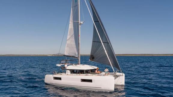 Experience freedom on the sea with this elegant catamaran, perfect for relaxing sailing adventures.