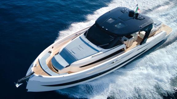 Among Saint Tropez daily yacht charter options Pegase motor yacht shows aerial cruising with luxury deck and speed.