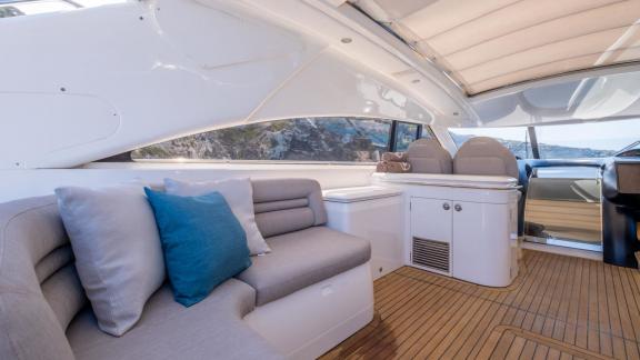 An Ibiza, Spain yacht charter lets you enjoy a relaxing and luxurious experience in the spacious cockpit area of the Fre