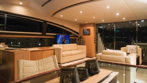Cozy atmosphere of the cabin on the yacht Via