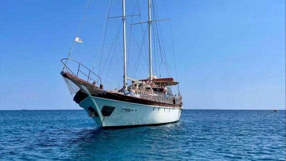 Cruise the Aegean on Alexia K near Rhodes with up to 40 guests for a full day of sun and relaxation.
