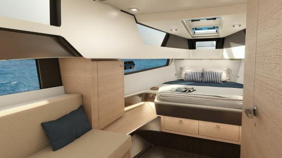 Among Nice daily yacht charter options, Coco is seen with a sea view double master cabin.
