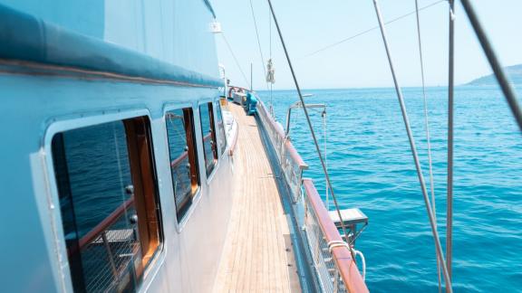 On the side of the gulet's large deck, there is a perfect area to watch the sea.