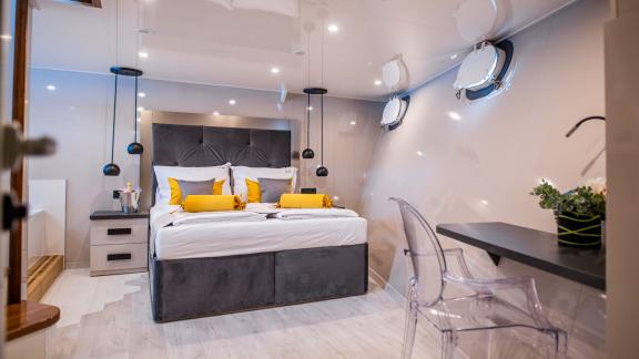 Stylish double cabin with modern design on the motor yacht Alfa Mario