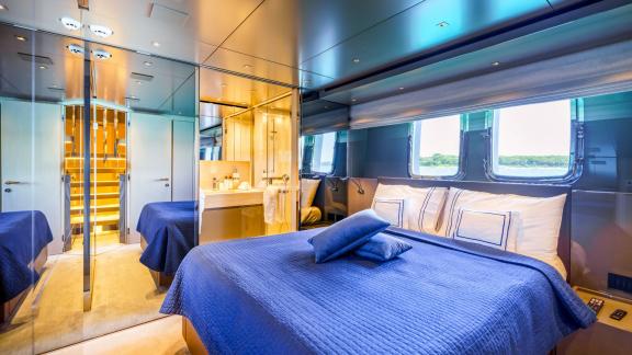 The Sanlorenzo SL96A Primus near Split features a bright and spacious guest room with premium comfort.