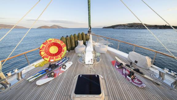 Water toys and seating area on the foredeck of luxury gulet Ecce Navigo image 1