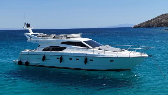 Secret showcases elegant styling for private motor yacht charters and weekly yacht holidays in Mykonos.