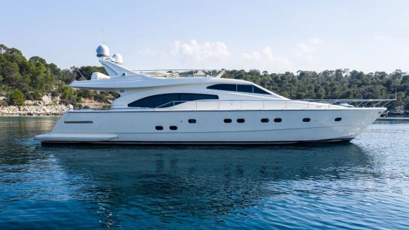 Simply Brilliant anchors in exclusive bays, offering private motor yacht charters and VIP sea holidays in Mykonos.