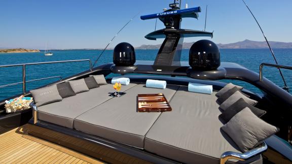 Enjoy the sun and relaxation aboard the luxurious motor yacht O'Pati on the Mediterranean Sea.