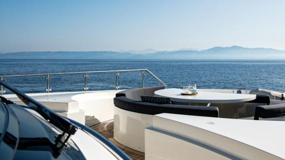 Enjoy tranquility on the terrace of your yacht with breathtaking sea views.