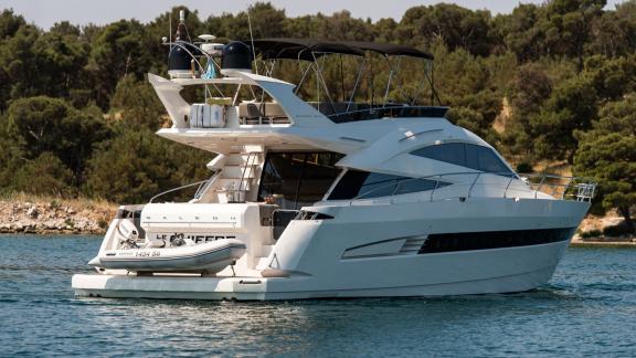 Comfort meets design on the stylish aft deck of Le Chiffre, anchored near Šibenik.