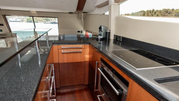 Stylish and functional galley of Le Chiffre motor yacht anchored in Šibenik.