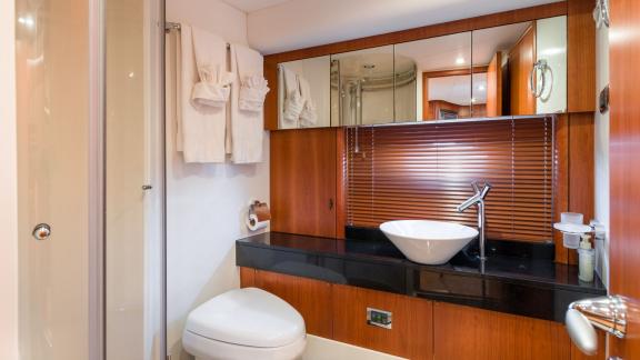 Stylish and modern bathroom of the Glorious motor yacht.