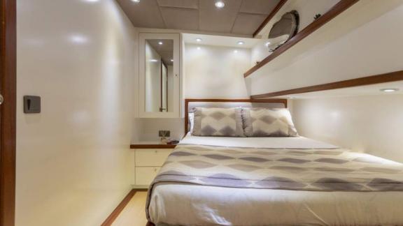 Comfortable guest cabin of the 24-meter long gulet Grand Sailor, anchored in the waters near Fethiye, Turkey.