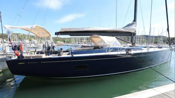 Morfely is moored in a Sardinia marina, ready for luxury sailing charters and weekly yacht holidays.