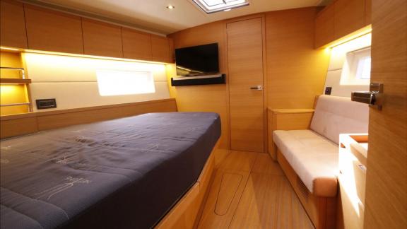 Comfortable cabin of the Grand Soleil 58 Morfely sailing yacht in Sardinia, Italy. Offering relaxing onboard stays.