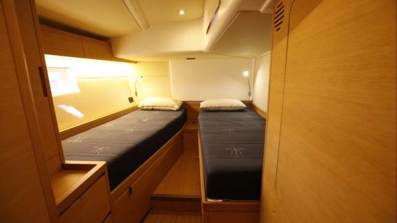 Twin cabin of the Grand Soleil 58 Morfely sailing yacht in Sardinia, Italy. Providing comfort for guests on board.