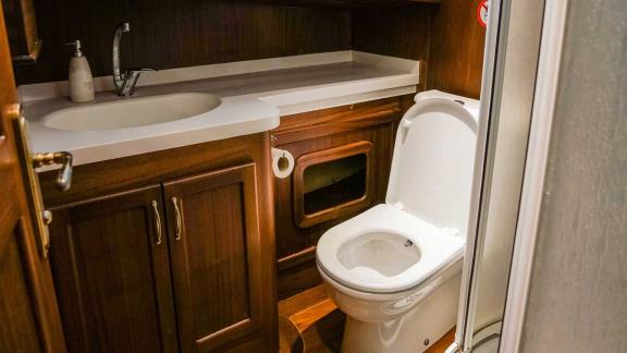 Enjoy comfort and style in the well-equipped bathroom of the Gulet Golden Princess.