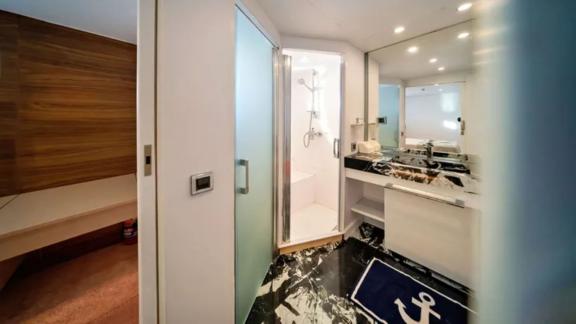 Stylish bathroom with shower on the S4 motor yacht in Bodrum