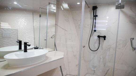 Stylish and modern bathroom on the motor yacht Alfa Mario