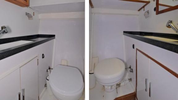 Functional guest bathroom on the trawler Grainne Mhaol.