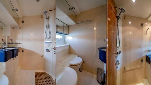 Modern and spacious guest bathroom of motor yacht Blue My Story.