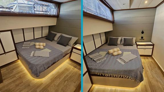 Two inviting guest cabins on Gulet Arni with comfortable beds and stylish design.