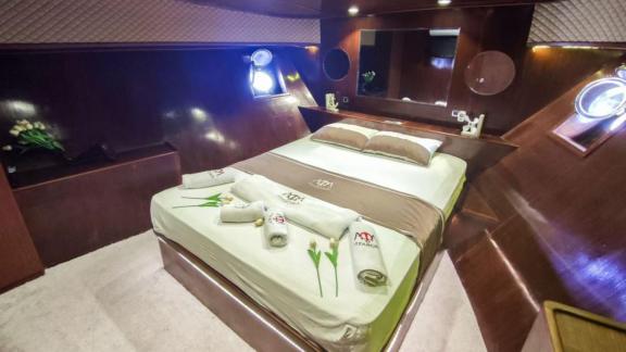 Comfortable and spacious bedroom of motor yacht Ata Bora in Bodrum.