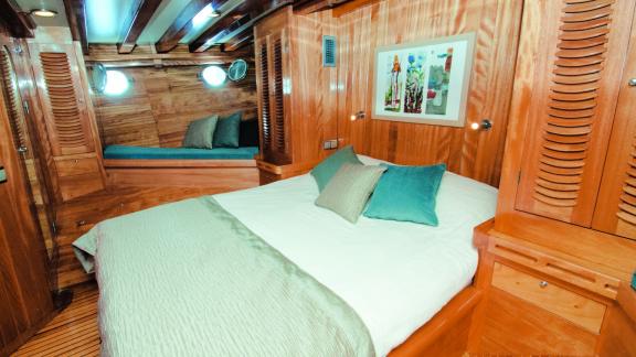 Enjoy the elegant and comfortable cabin of Gulet Myra for a relaxing journey.