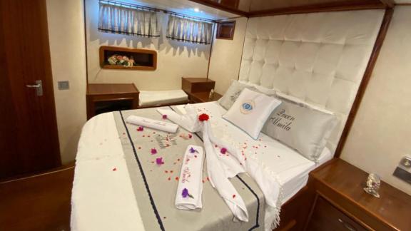 Cozy cabin on the Queen Almila gulet, tastefully decorated for maximum comfort.