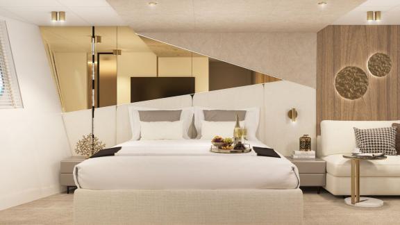 Yachtcharter: Enjoy the luxury and elegance of the suite on the Mega Yacht Cristal in Croatia.