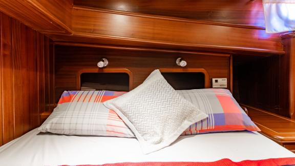 Enjoy a restful night in the comfortable sleeping area of Sani Kaptan 2 in Bodrum, Turkey.