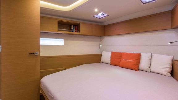 Bedroom on the crewed luxury yacht Morea.