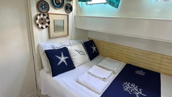 Enjoy a comfortable and stylish stay in this elegant cabin on the Gulet Mandala.